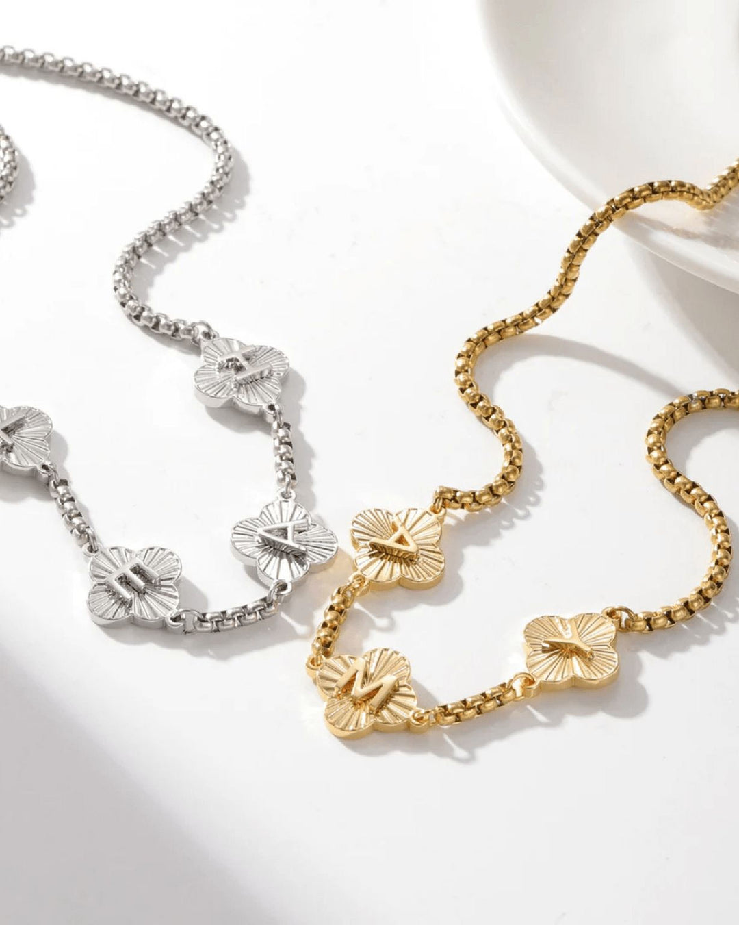 Lucky Aura Clover - Custom Initial Necklace - HouseofLx - 18k Yellow Gold