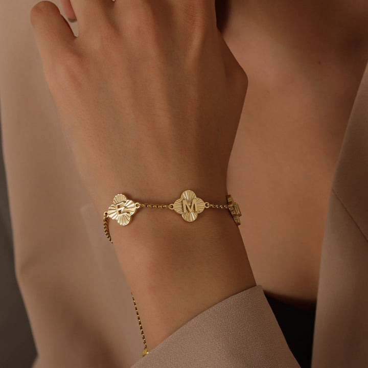 Lucky Aura Clover - Custom Initial Bracelet - HouseofLx - 18k Yellow Gold