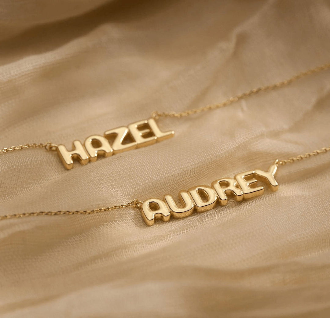 Nostalgia - Bubble Custom Name Necklace - HOUSE OF LX - 18K Yellow Gold