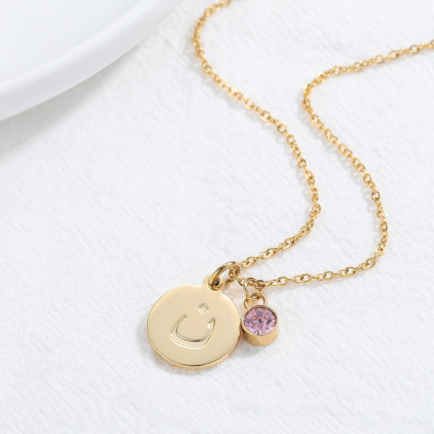 Angel Coin - Arabic Letter Birthstone Necklace - HouseofLx - 18K Yellow Gold