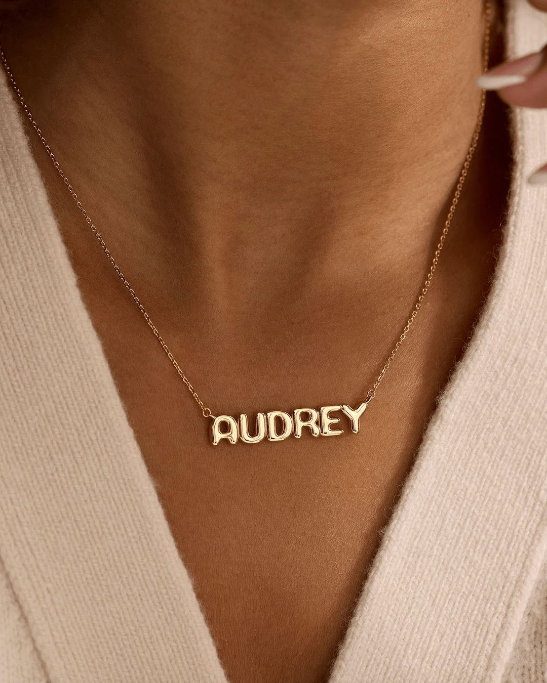 Nostalgia - Bubble Custom Name Necklace - HOUSE OF LX - 18K Yellow Gold