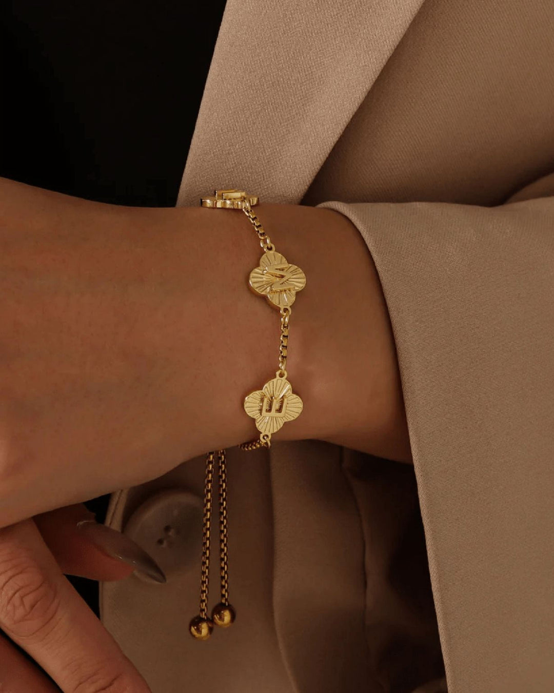 Lucky Aura Clover - Custom Initial Bracelet - HouseofLx - 18k Yellow Gold