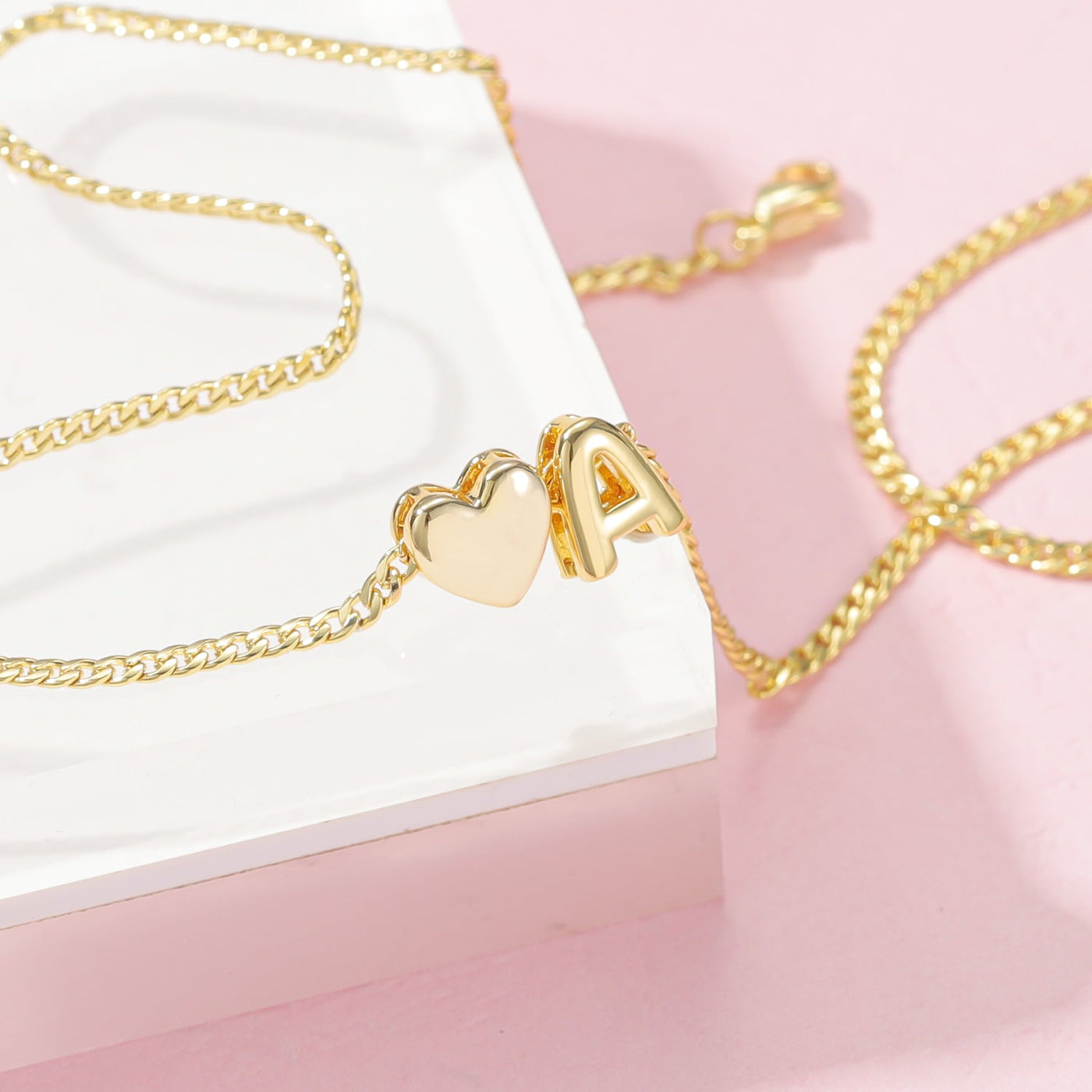 Helium Heart - Initial Charm Necklace - HouseofLx - 18K Yellow Gold