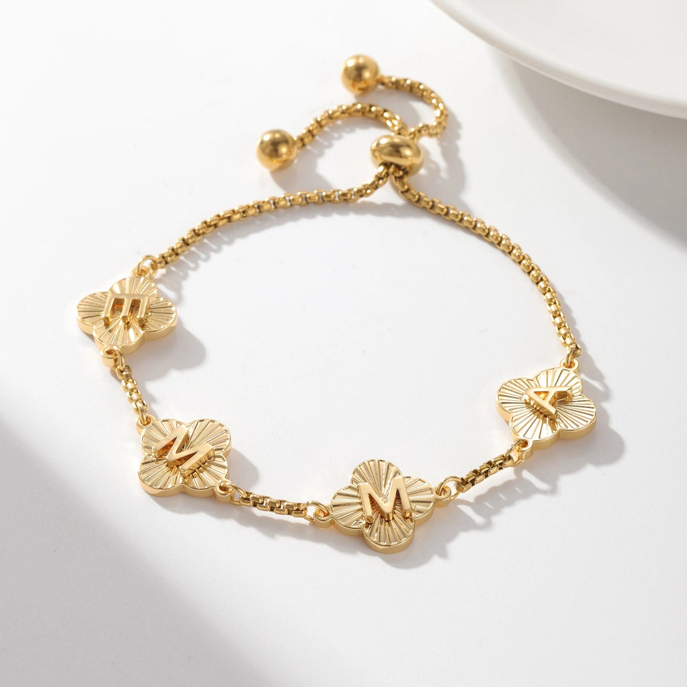 Lucky Aura Clover - Custom Initial Bracelet - HouseofLx - 18k Yellow Gold