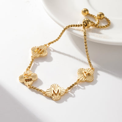 Lucky Aura Clover - Custom Initial Bracelet - HouseofLx - 18k Yellow Gold