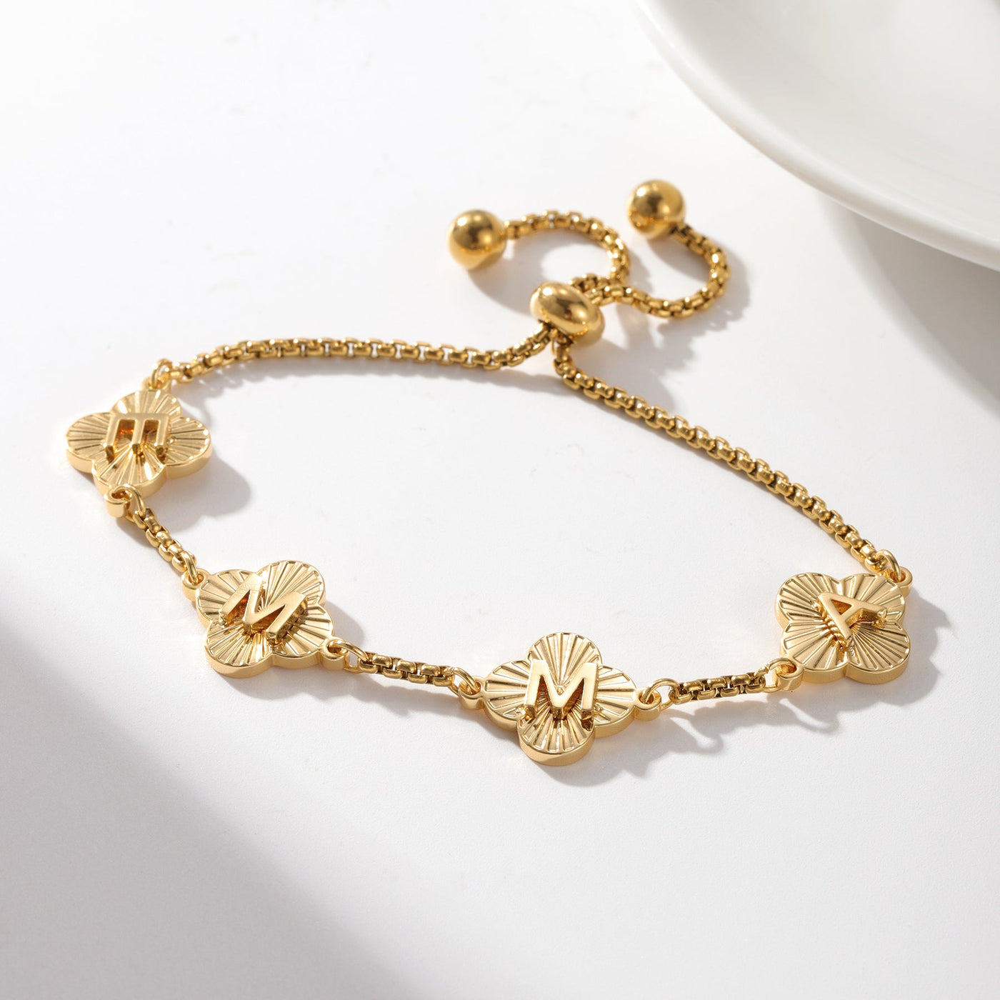 Lucky Aura Clover - Custom Initial Bracelet - HouseofLx - 18k Yellow Gold