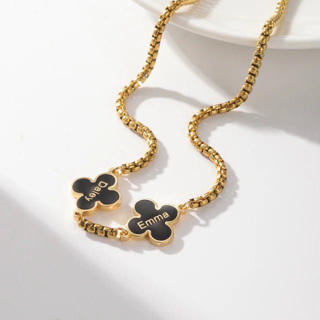 Lucky Aura Clover - Custom Name Necklace - HouseofLx - 18k Yellow Gold