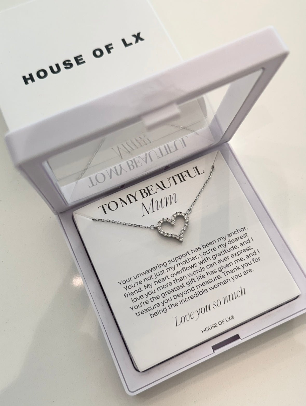 Gift for Mum - Love Heart Necklace - HouseofLx-18K White Gold