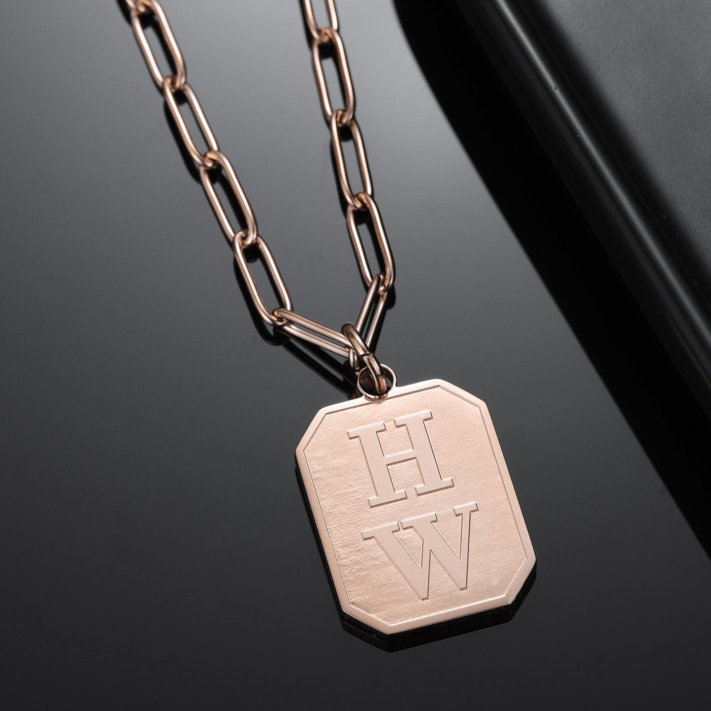Grand - Custom Initials Tag Necklace - HouseofLx-18K Rose Gold