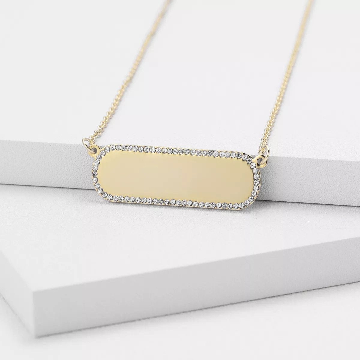 Mogul - Iced Out Custom Engraved Round Bar Necklace - HouseofLx18K Yellow Gold