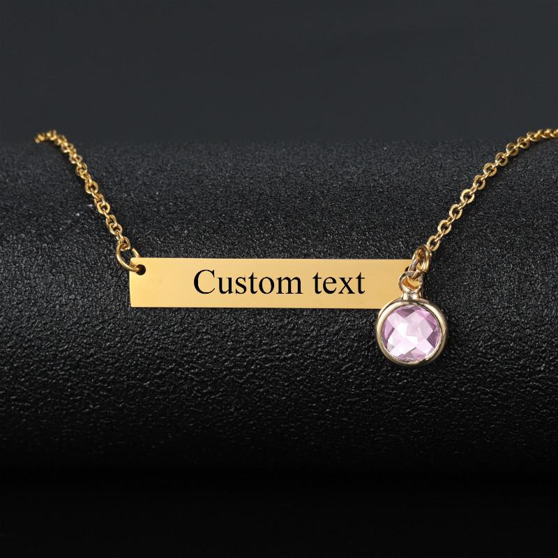 Set The Bar - Birthstone Custom Engraved Necklace - HouseofLx18K Yellow Gold