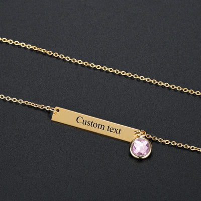 Set The Bar - Birthstone Custom Engraved Necklace - HouseofLx18K Yellow Gold